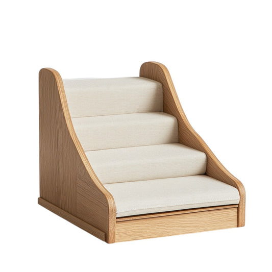 Hikon 2-in-1 Convertible Dog Stairs and Ramp - Solid Wood Foldable Pet Steps - Transforms Easily - For Small to Medium Dogs & Senior Pets - Cream/Natural